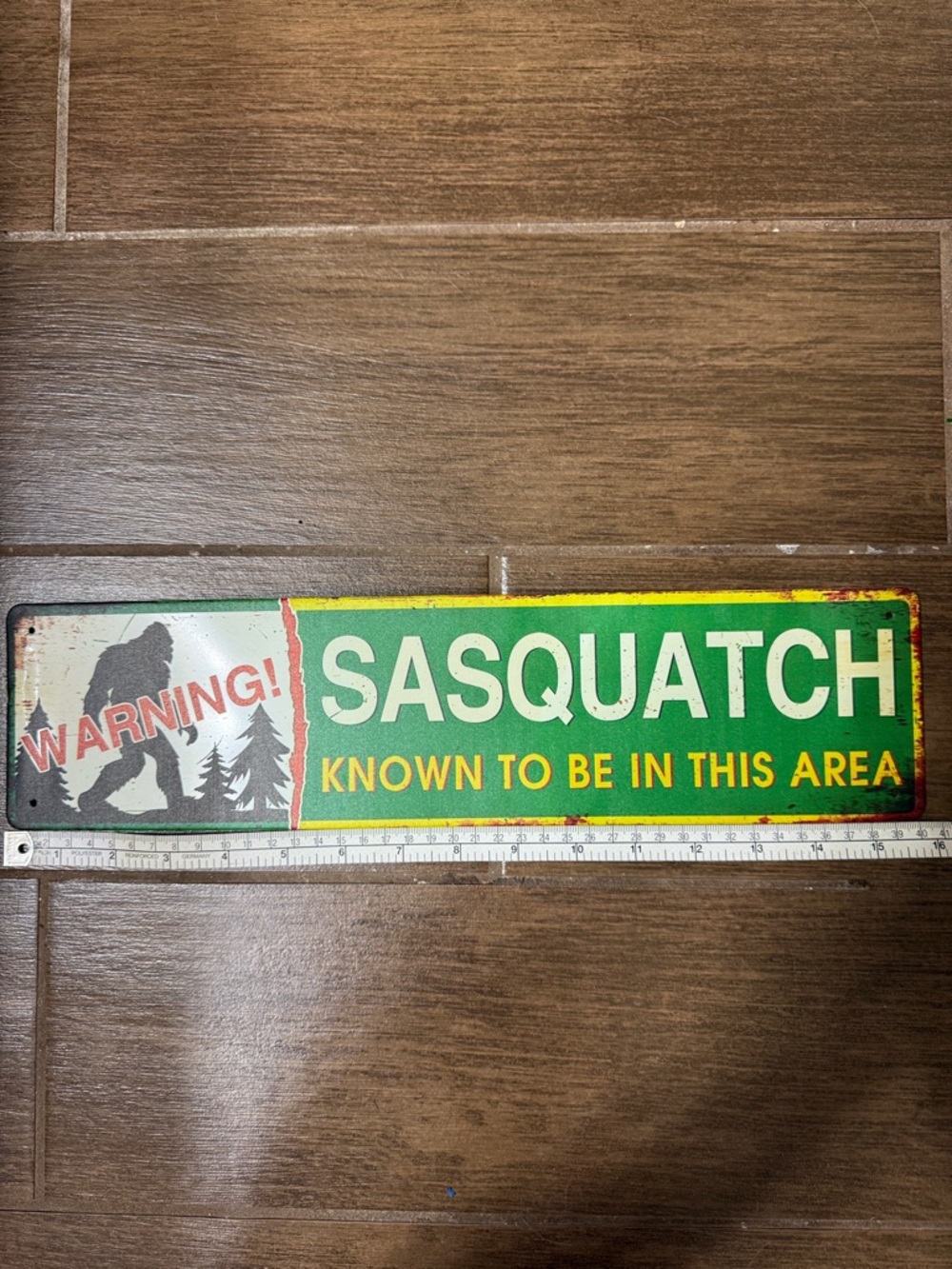 BRAND NEW: Warning! Sasquatch Metal Sign in Green and Yellow